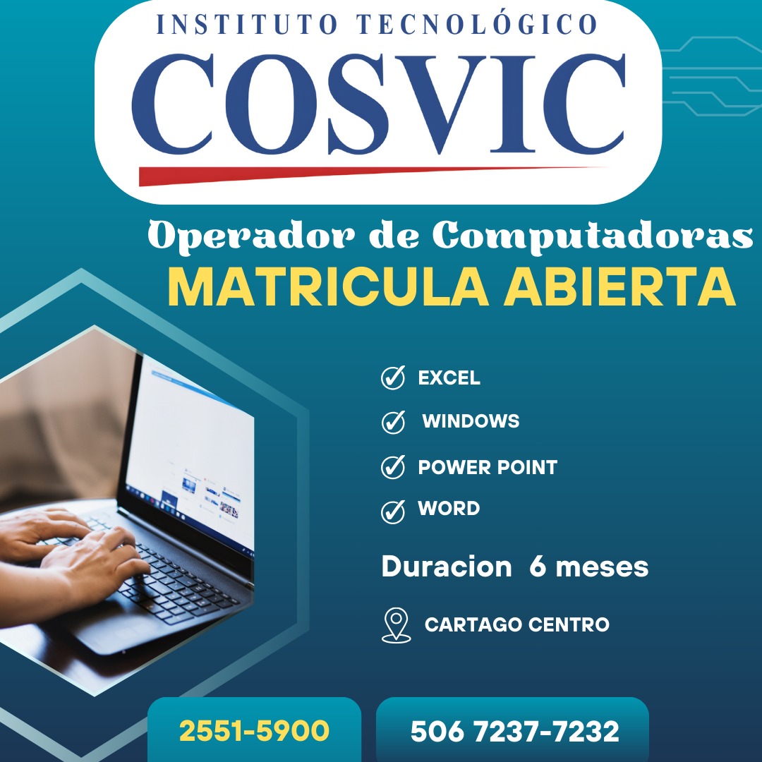 CURSO OPERADOR DE COMPUTADORAS (OP-125) VIERNES 3-6PM